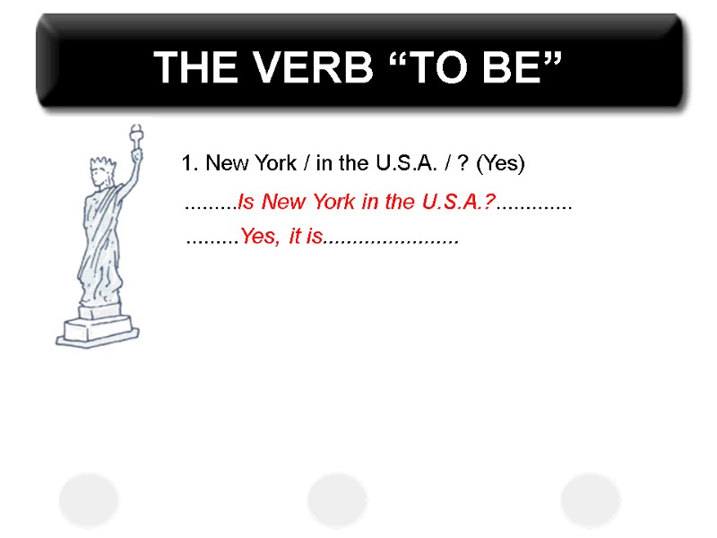 THE VERB “TO BE” 1. New York / in the U.S.A. / ? (Yes)